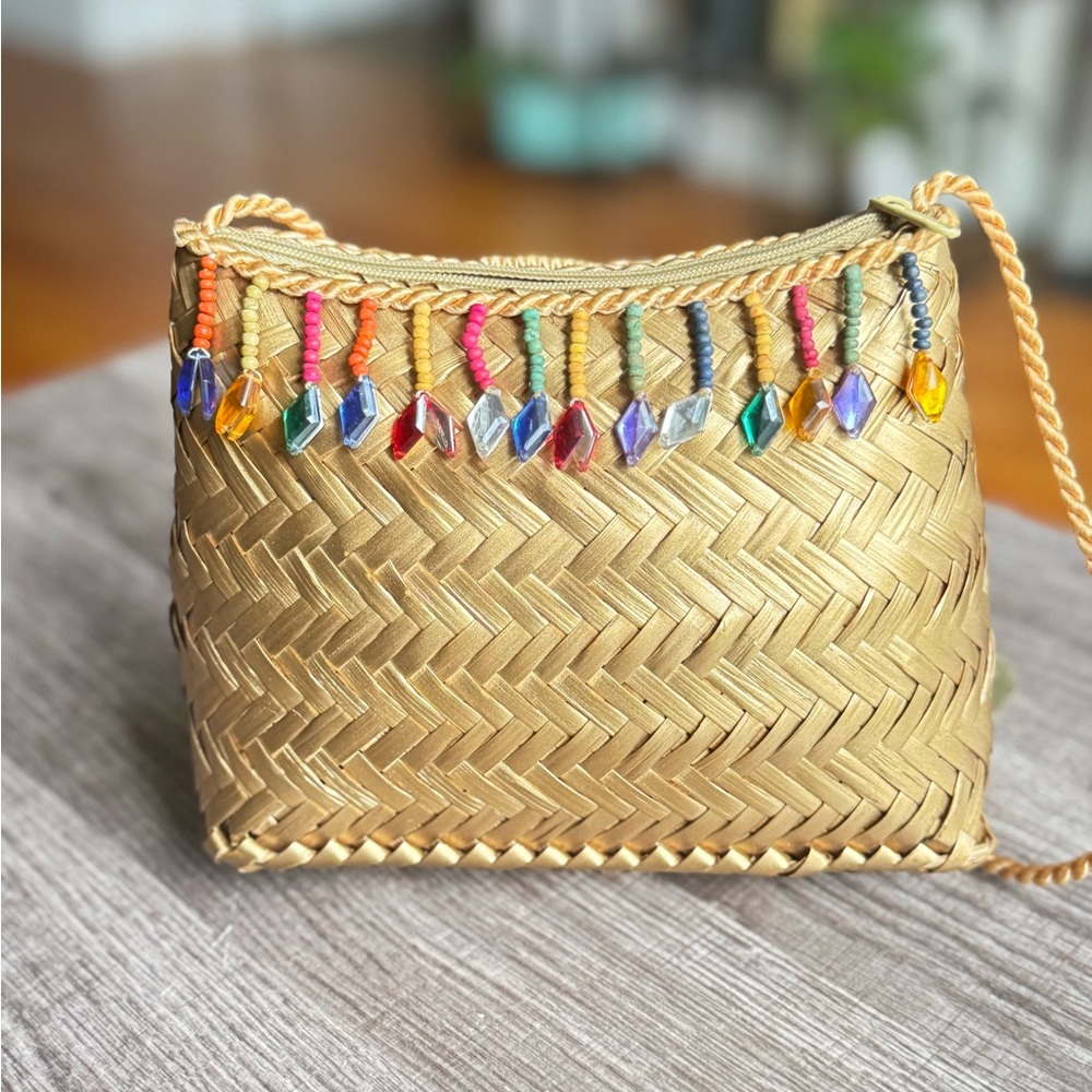 Gold Woven Bag with Colorful Accents